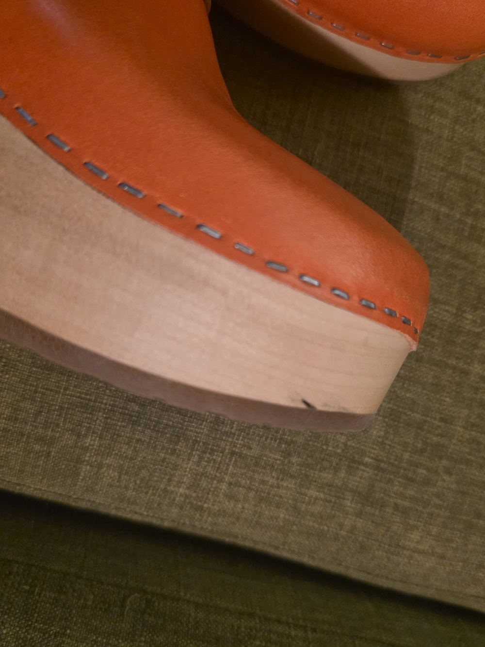 Swedish Hasbeens Orange Leather Clogs - Picture 2 of 9